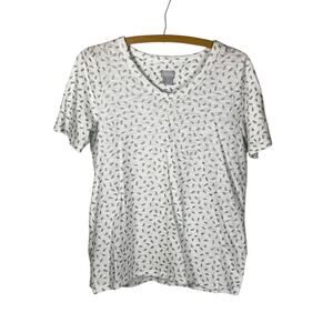 Chico’s White Silver Print Short Sleeve Tee Size 0 Small Casual Top Minimalist